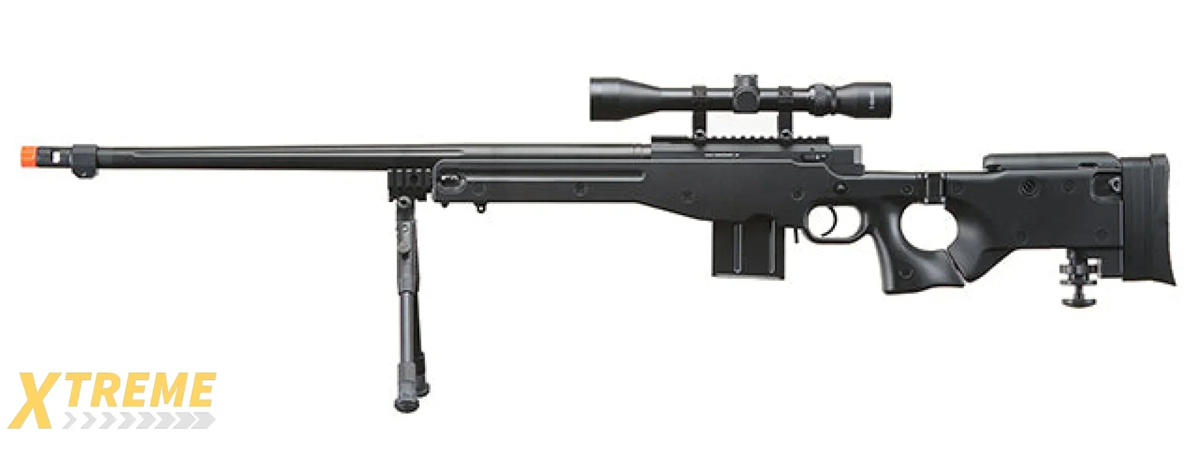 WELL MB4403 BOLT ACTION AIRSOFT RIFLE W/ FLUTED BARREL, SCOPE (ILLUMINATED), AND BIPOD