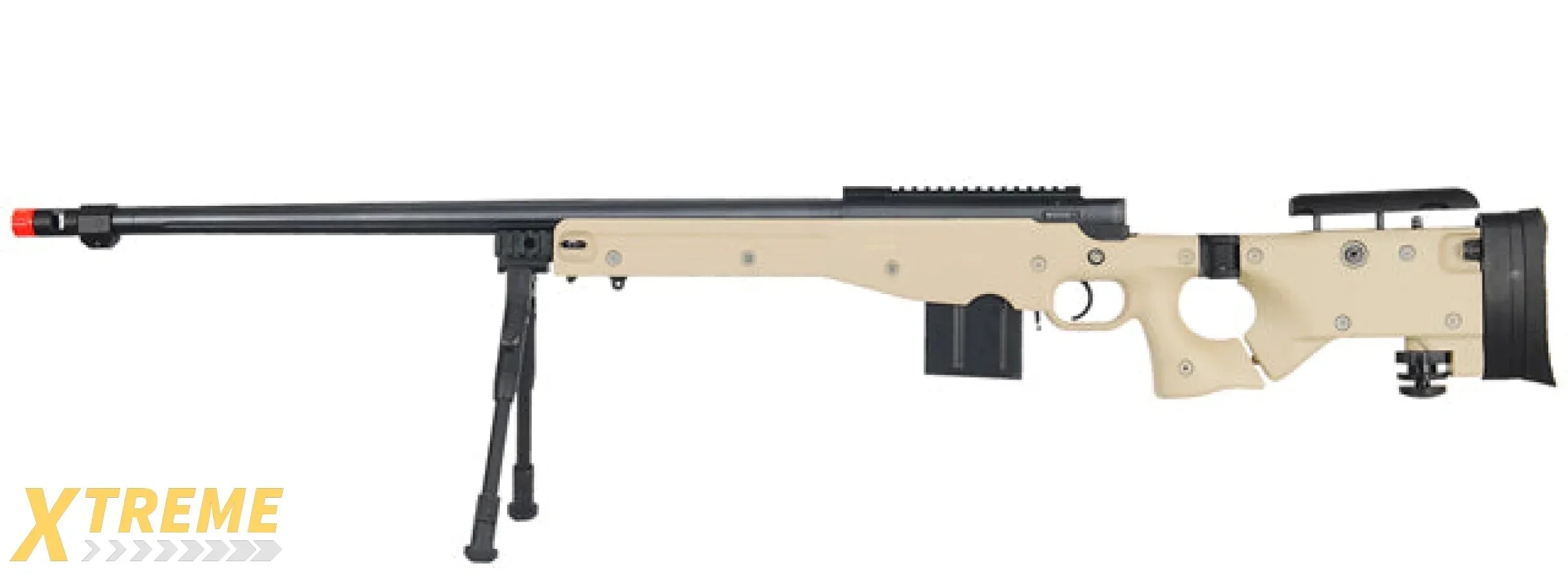 WELL MB4403 BOLT ACTION AIRSOFT RIFLE W/ FLUTED BARREL, SCOPE (ILLUMINATED), AND BIPOD