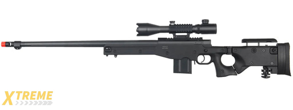 WELL MB4403 BOLT ACTION AIRSOFT RIFLE W/ FLUTED BARREL, SCOPE (ILLUMINATED), AND BIPOD
