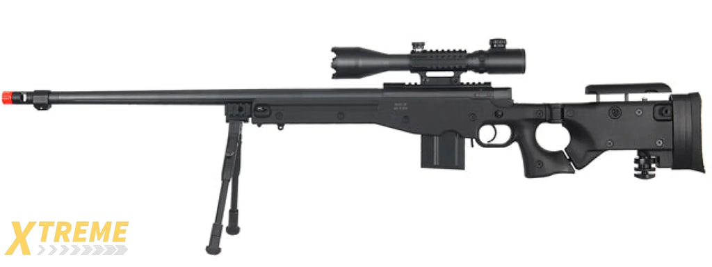 WELL MB4403 BOLT ACTION AIRSOFT RIFLE W/ FLUTED BARREL, SCOPE (ILLUMINATED), AND BIPOD