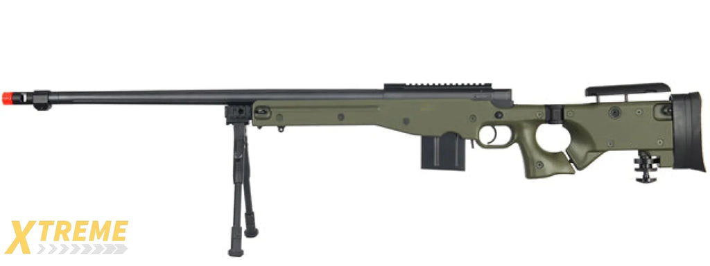 WELL MB4403 BOLT ACTION AIRSOFT RIFLE W/ FLUTED BARREL, SCOPE (ILLUMINATED), AND BIPOD