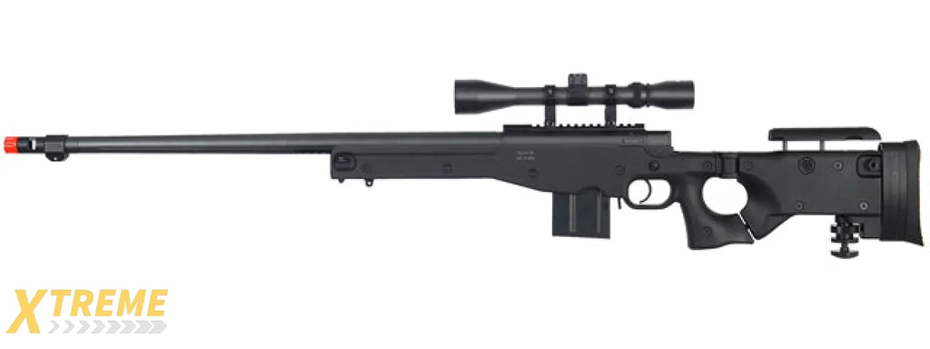 WELL MB4403 BOLT ACTION AIRSOFT RIFLE W/ FLUTED BARREL, SCOPE (ILLUMINATED), AND BIPOD