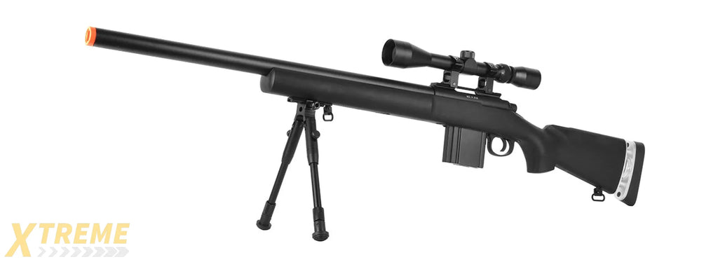 WELLFIRE MB4404BAB AIRSOFT M24 SNIPER RIFLE W/ SCOPE & BIPOD - BLACK