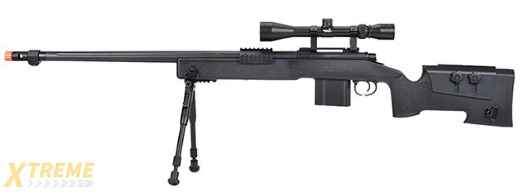 WellFire MB4416 M40A3 Bolt Action Sniper Rifle w/ Scope & Bipod (BLACK)